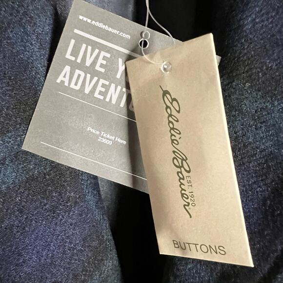 Eddie Bauer Navy Blue Green Wool Blend Plaid Blazer Jacket Women’s 4 Petite - Picture 4 of 10